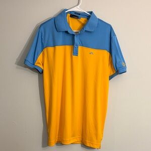 J Lindeberg golf Blue and Yellow Men's Polo Shirt size XL
